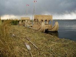 Reed boat on Lake Titicaca, Peru