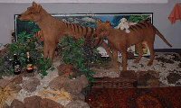 Paddy sitting on Tasmanian Tiger at Cascade Brewery, Hobart, Tasmania